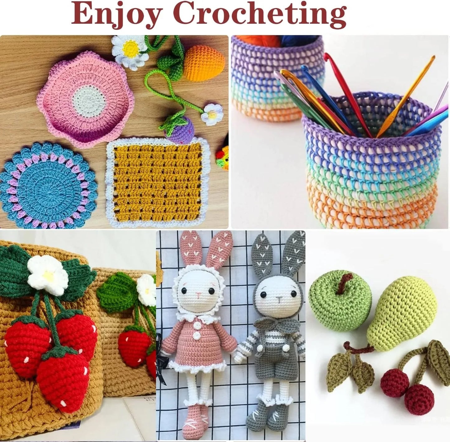 59Pcs/Set Portable Crochet Knitting Set DIY Beginner Crochet Hook Kit With Storage Bag Material Pack and Storage Tools