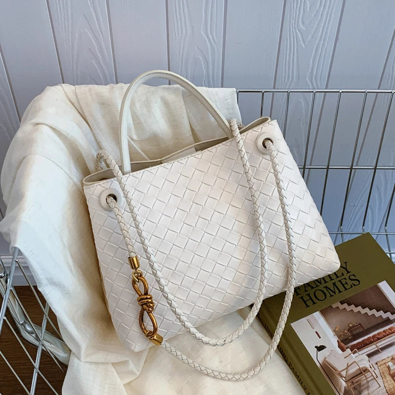 Women's Solid Color Plaid Texture Large Capacity Daily Travel Handbag Shoulder Bag