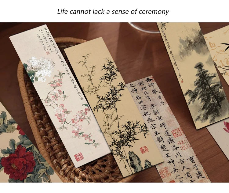 30pcs Chinese calligraphy and painting bookmarks Classical ink painting poetry decoration Reading pages Book marking page folder