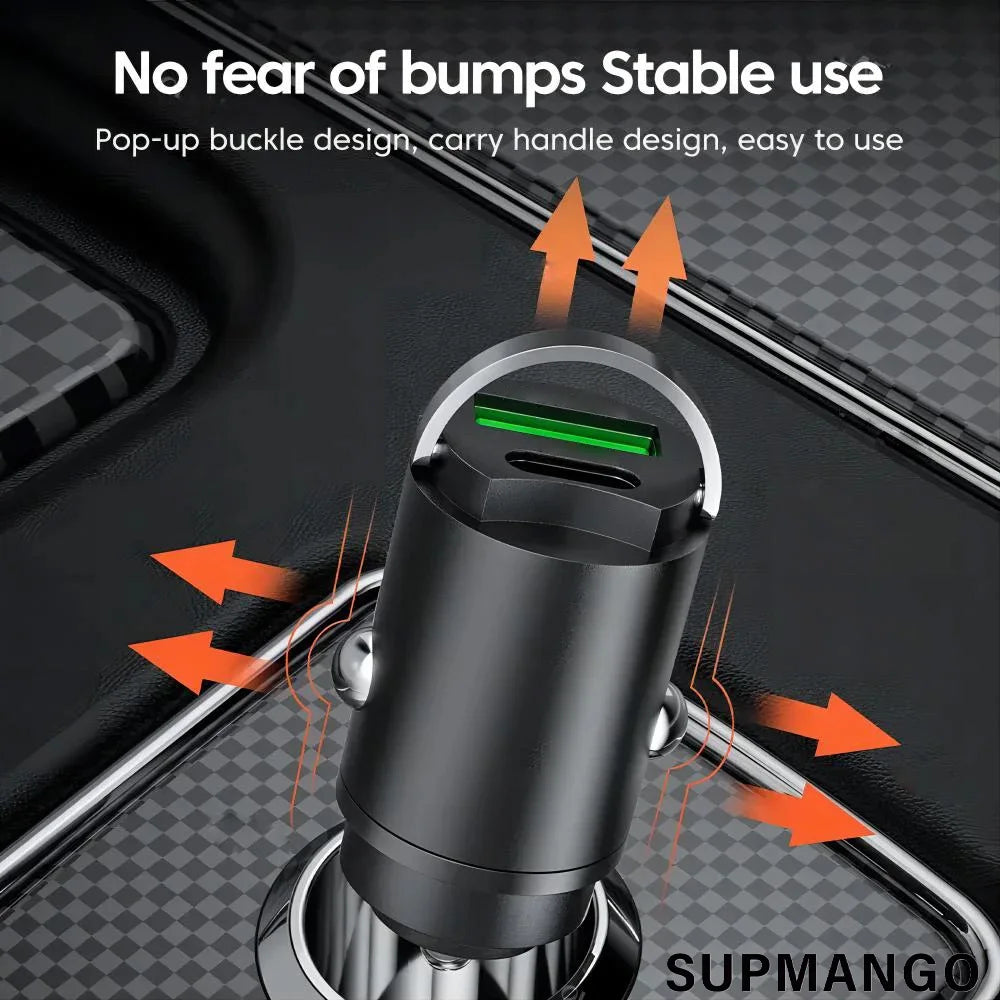 Mini PD QC Pull Ring Fast Charging Car Charger USB C Car Phone Charger Adapter For iPhone 13 12 Xiaomi Samsung Huawei