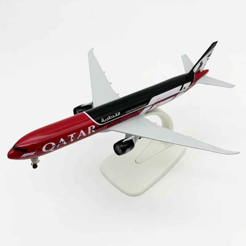 20cm Metal Scale Aircraft 777-300 Qatar Airways With Wheels Die-Cast Airplane Collectible For Aviation Enthusiast Gift