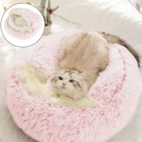 Plush Round Cat Bed Pet Mattress Warm Soft Comfortable Basket Cat Dog 2 in 1 Sleeping Bag Nest for Small Dogs