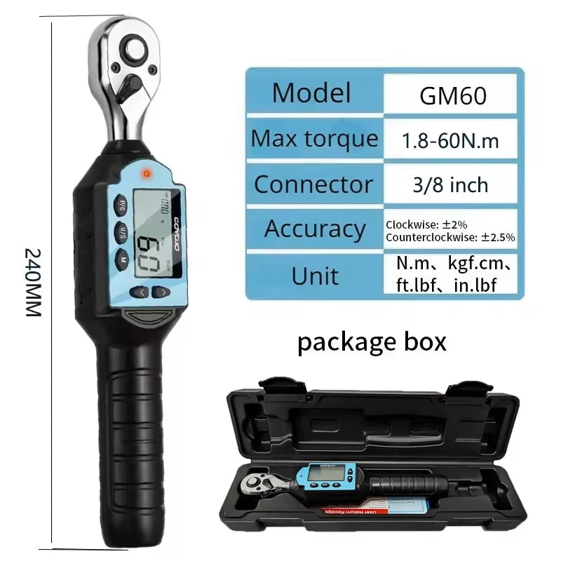 New Digital Preset Torque Wrench 1/2" 3/8" 1/4"  Bidirectional Ratchet Head Professional Adjustable Bicycle Repair Hand Tools