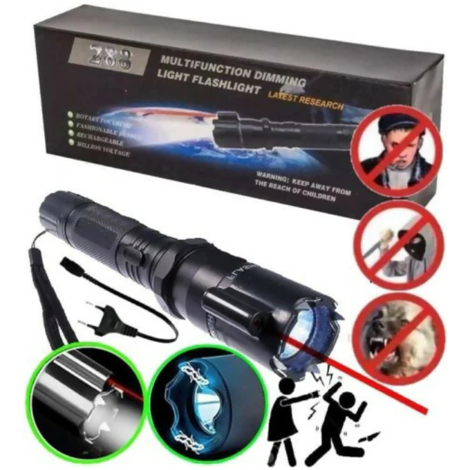 Electro Shocker Self-Defense LED Flashlight – High-Voltage Stun Device with Laser Pointer