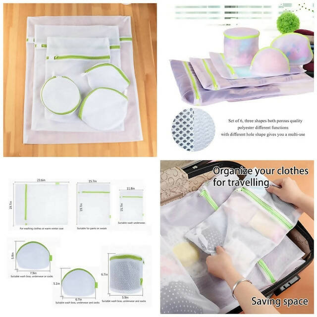 Durable 6 in 1 Mesh Laundry Bags, High-Quality Double Mesh Laundry Bag, Zipper Protection Design