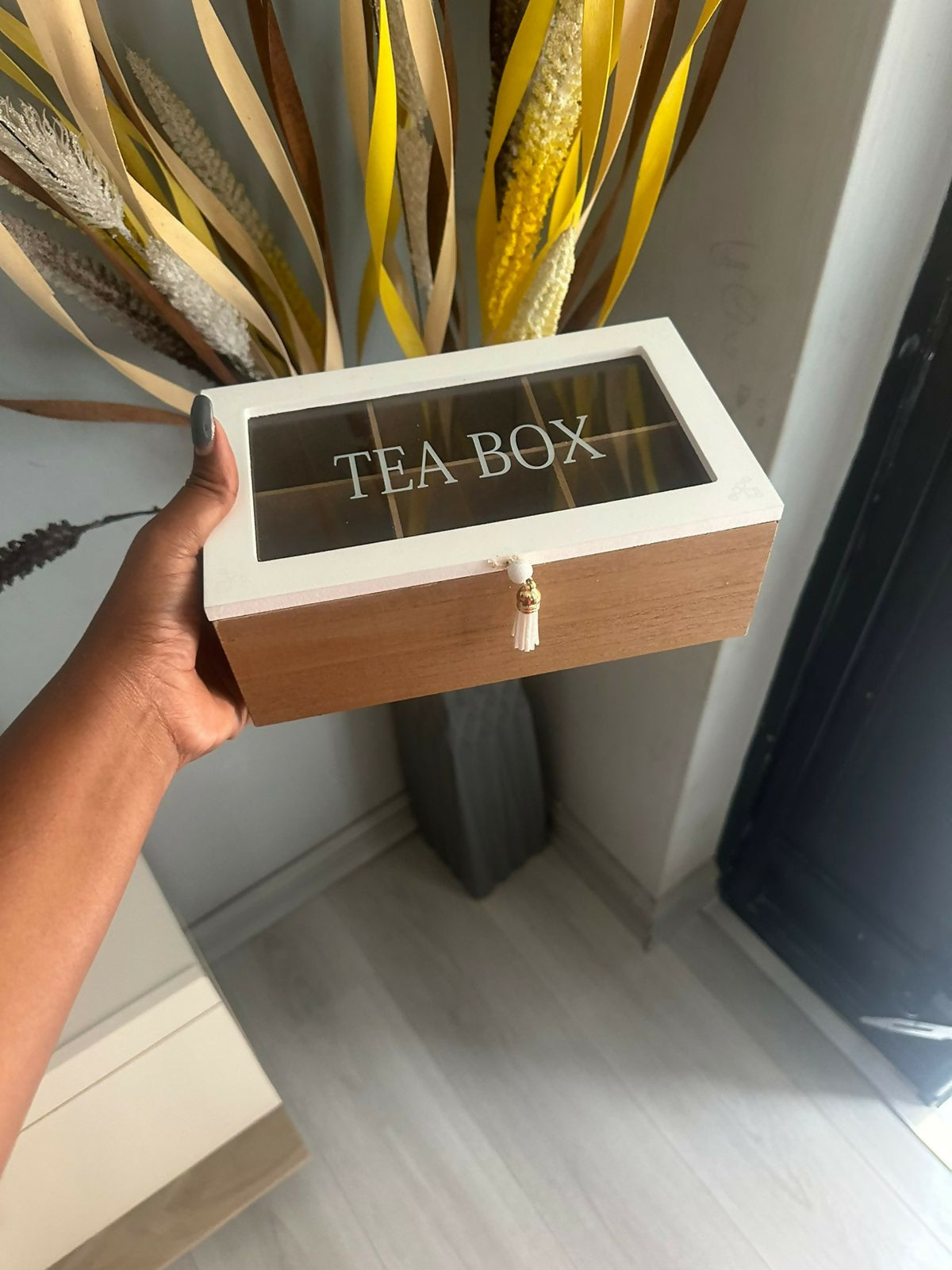 New wooden tea bag holder-Material wooden and transparent glass top