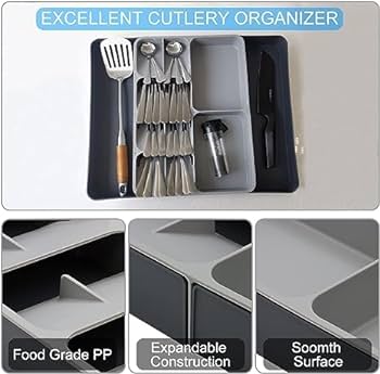 5-Slot Compact Cutlery Organizer – Space-Saving Drawer Tray for Knives, Forks & Spoons (Grey)