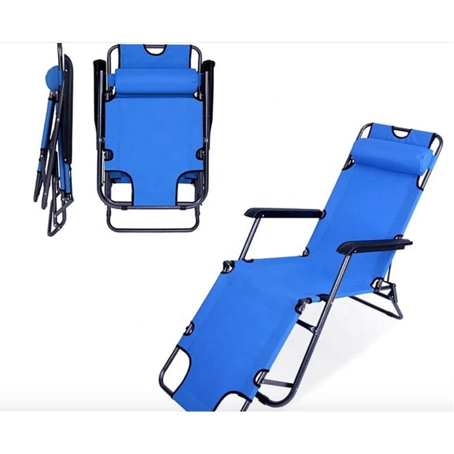 Reclinable Folding Camping Chair with Armrests – Lightweight, Portable Outdoor Chair for Adults (Blue)