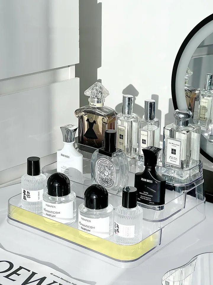 Acrylic Display Shelf Vanity Perfume Holder Organizer 3 Tiers Clear Display Risers Stand Plastic Figures Cupcake Storage Rack