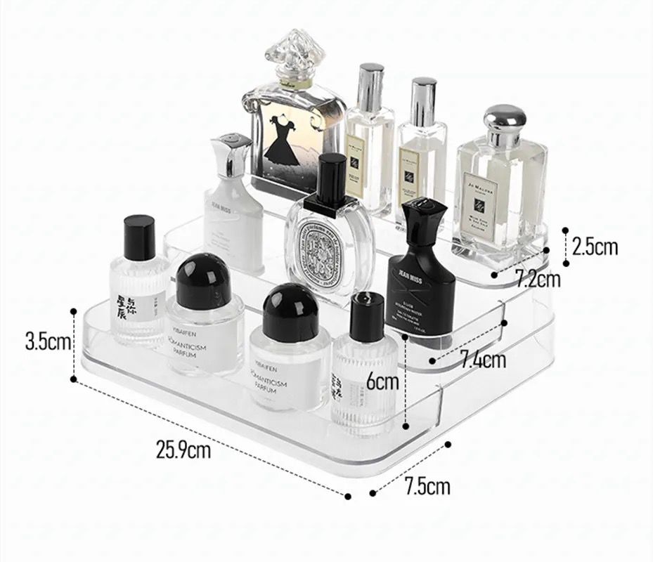 Acrylic Display Shelf Vanity Perfume Holder Organizer 3 Tiers Clear Display Risers Stand Plastic Figures Cupcake Storage Rack