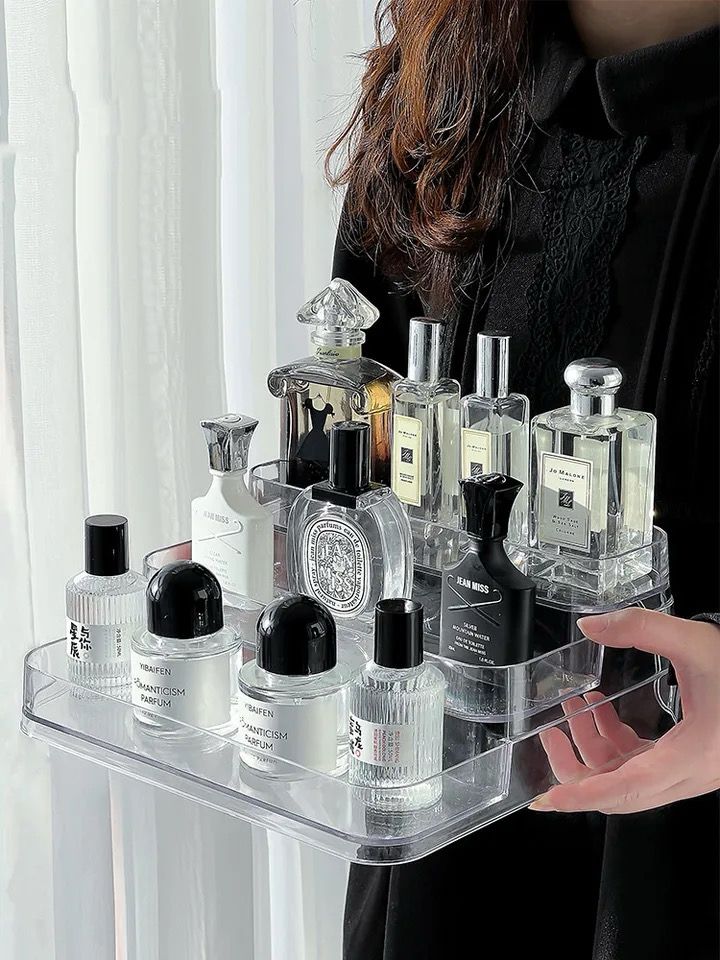 Acrylic Display Shelf Vanity Perfume Holder Organizer 3 Tiers Clear Display Risers Stand Plastic Figures Cupcake Storage Rack