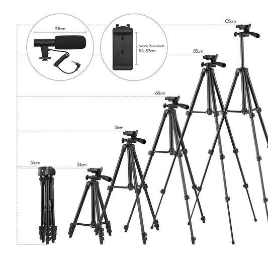 Complete Vlogging Kit with Tripod Stand, Noise-Cancelling Microphone, LED Video Light & Remote – KIT-05LM