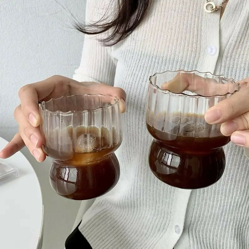 Glass Cup Cute Stripes Fat Cup Cream Cup Milk Coffee Breakfast Juice Mug High Temperature Resistant Glass Water Cup 300ml