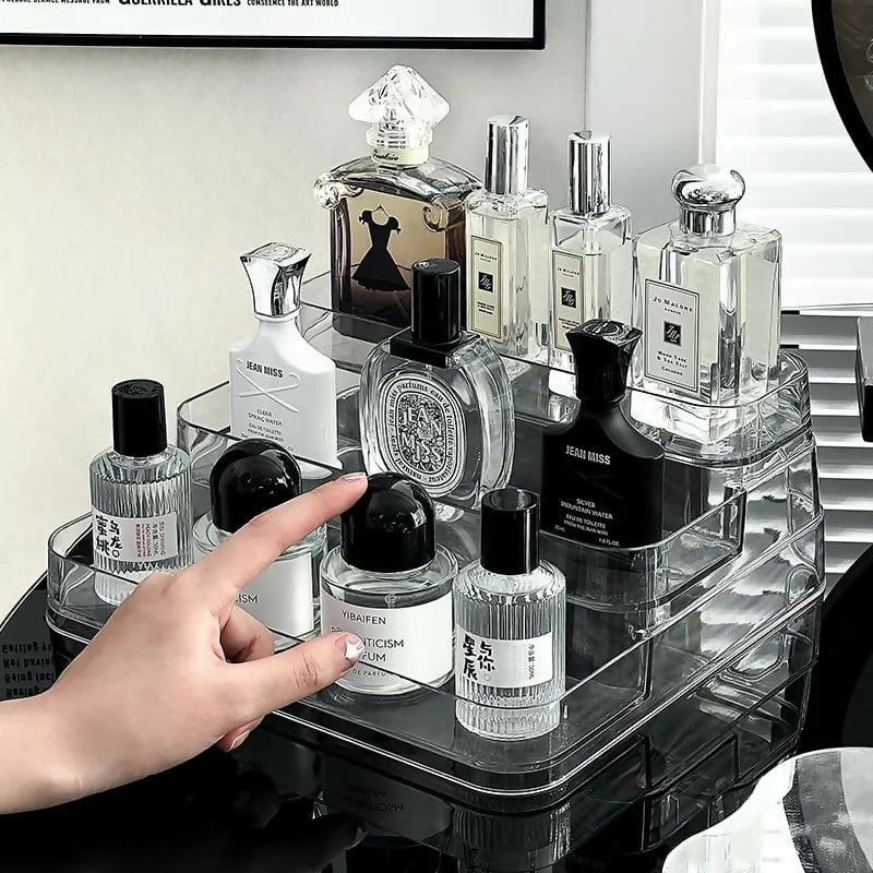 Acrylic Display Shelf Vanity Perfume Holder Organizer 3 Tiers Clear Display Risers Stand Plastic Figures Cupcake Storage Rack