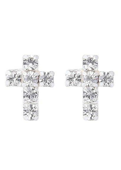 Fashion Cross Stylish Stud Diamond Like Crystals Earrings