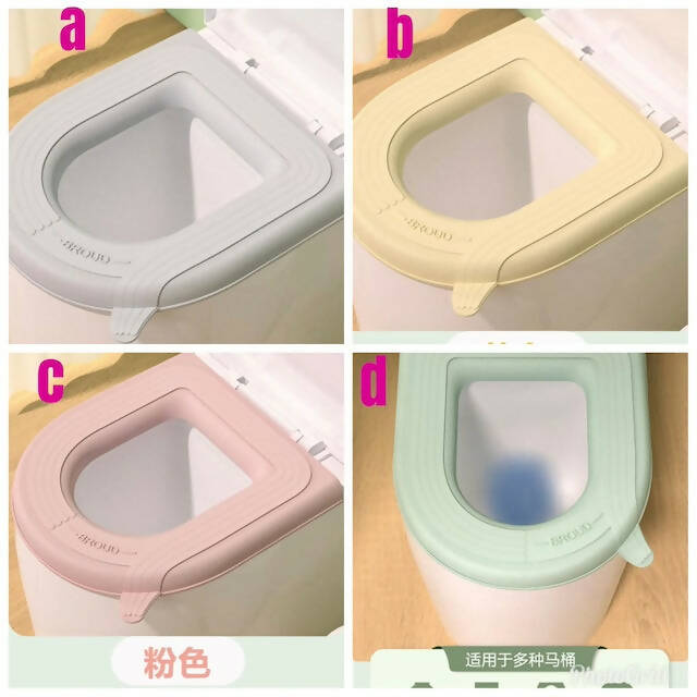 Household Waterproof Thickened Toilet Seat with Handle, Soft Toilet Silicone Seat Covers, Bathroom Comfortable Toilet Seat Pad- Blue, Light Pink