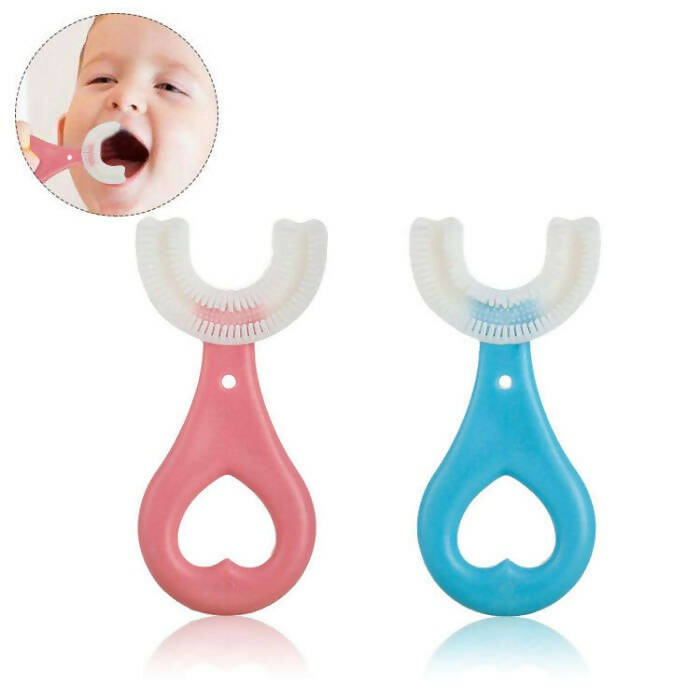 Kids U Shaped Toothbrush, U-Shaped Training Toothbrushes for Kids 2-6Y, Silicone Bristles Massage Gums,360° All-Round Cleaning