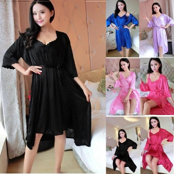 Elegant 2-Piece Satin Lace Women's Nightwear Set - Slip Dress & Robe