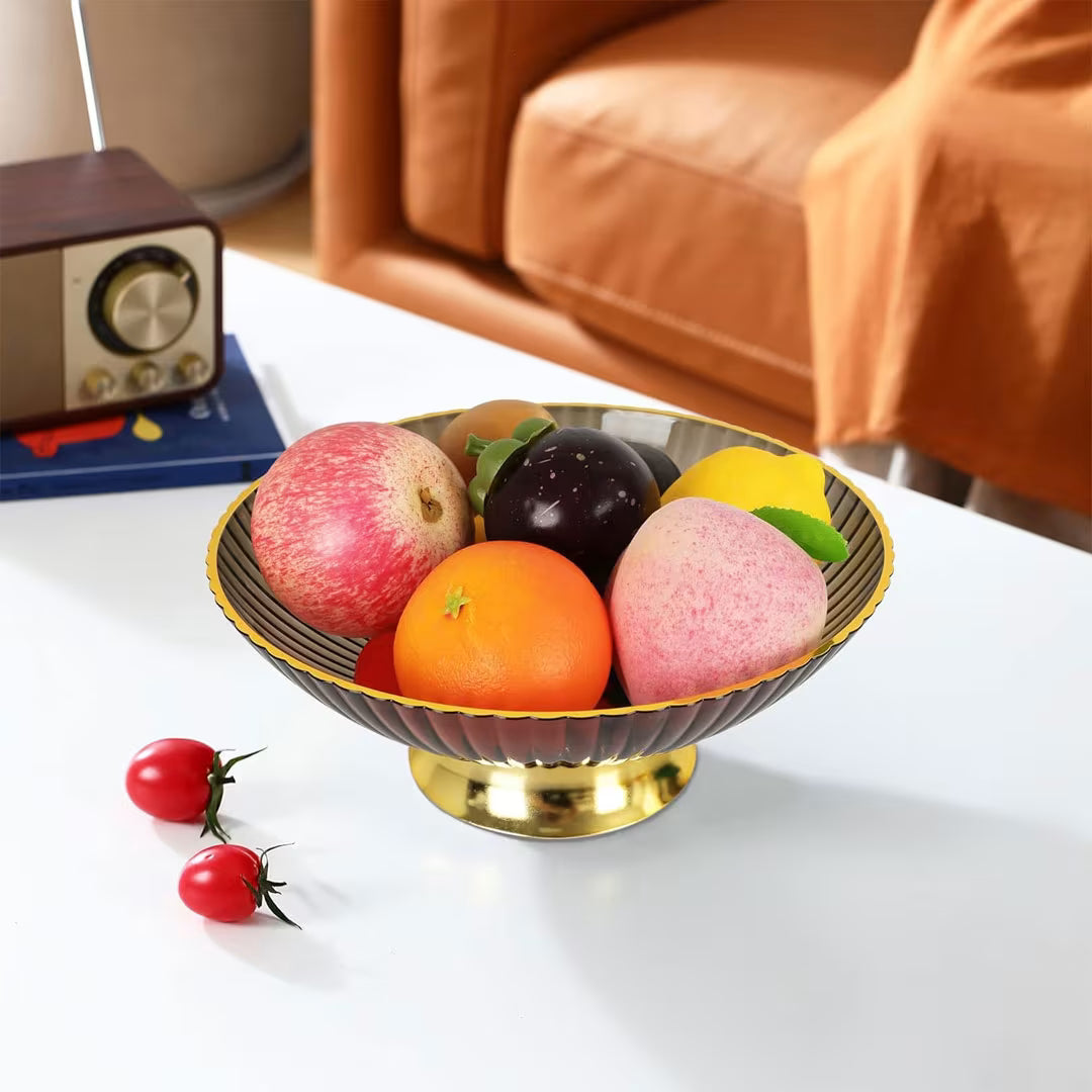 Brown & Gold Fruit Bowl with Drain Base