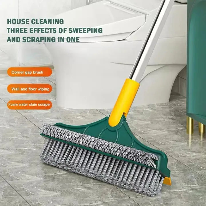 3 in 1 Floor V-shaped Scrubbing Brush with Stiff Bristles & a Scrapper