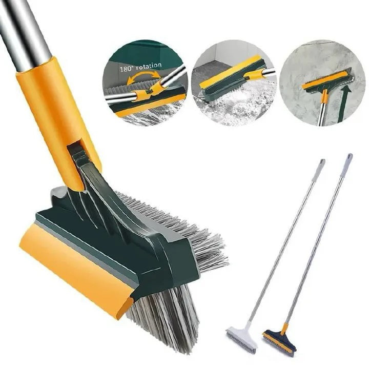 3 in 1 Floor V-shaped Scrubbing Brush with Stiff Bristles & a Scrapper