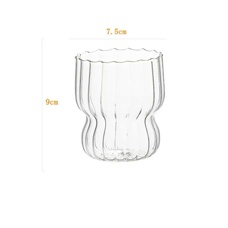 Glass Cup Cute Stripes Fat Cup Cream Cup Milk Coffee Breakfast Juice Mug High Temperature Resistant Glass Water Cup 300ml