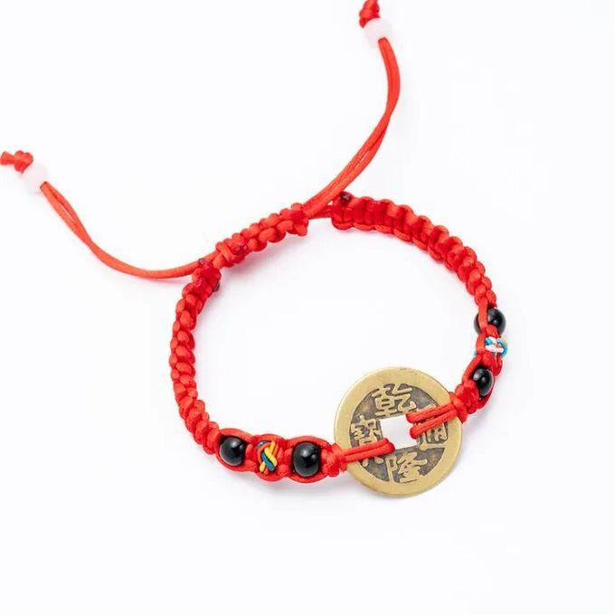 Chinese Feng Shui Wealth Lucky Copper Coin Red String Bracelet