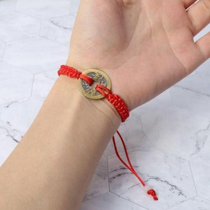 Chinese Feng Shui Wealth Lucky Copper Coin Red String Bracelet