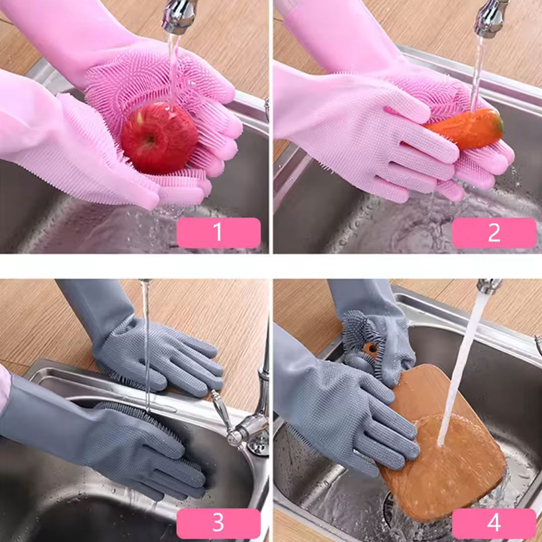 Pet Grooming Cleaning Silicone Gloves with Scrubbing Bristles