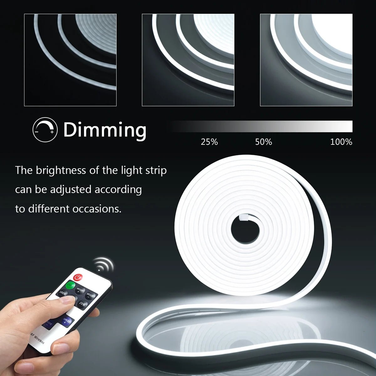 DC12V Neon Light LED Strip RF Remote Controller SMD 2835 120LEDs/M Flexible Rope Neon Tape Lamp Waterproof For Home Room Decor -