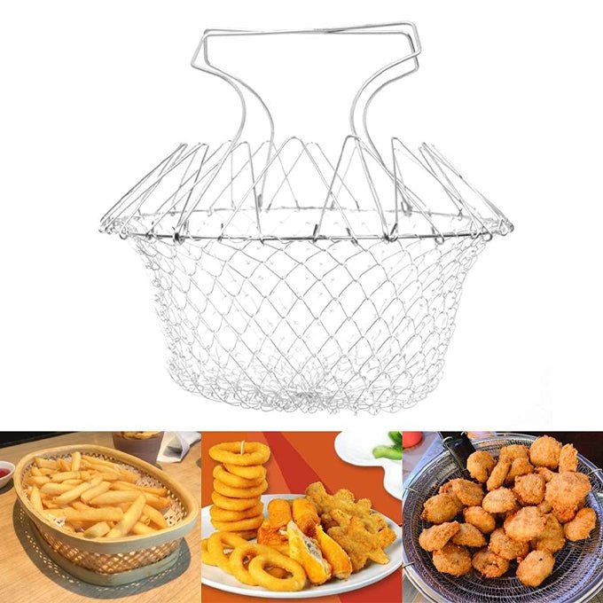 Deep Fry Basket - Stainless Steel Foldable Strainer Basket Colander -