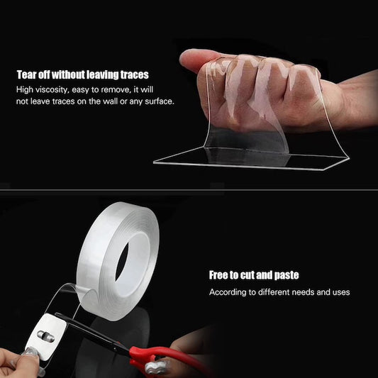 Magic Nano Tape – Strong Double-Sided Transparent Grip Tape | Washable, Reusable & Traceless (Multifunctional Roll)