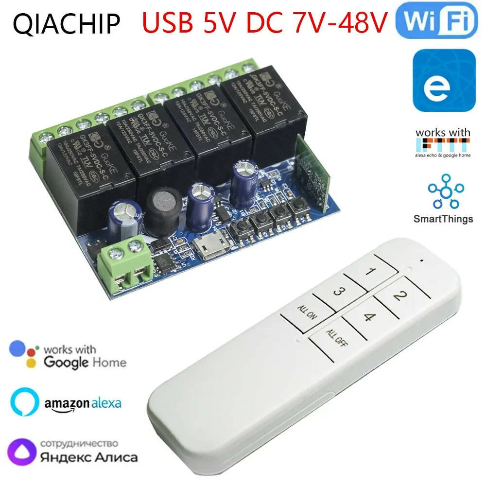EWeLink Smart Wifi Switch Smart Relay Module DC 5V 12V 24V 4 Channel Wireless Switch Timer Phone Remote Control For Google Home