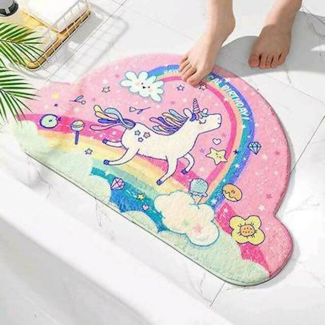 Kawaii Rug for Home Bath Living Room Floor, Non-Slip Rainbow Gamer Unicorn Welcome Entrance Doormat Carpets(90cm by 60 cm)