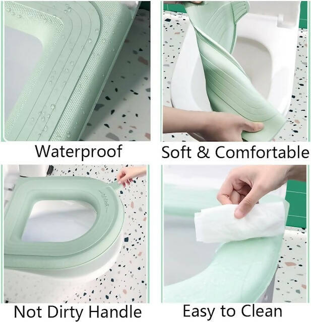 Household Waterproof Thickened Toilet Seat with Handle, Soft Toilet Silicone Seat Covers, Bathroom Comfortable Toilet Seat Pad- Blue, Light Pink