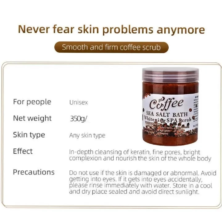 Coffee Sea Salt Bath Brightening & Whitening SPA Scrub Exfoliating Face Body Dead Skin