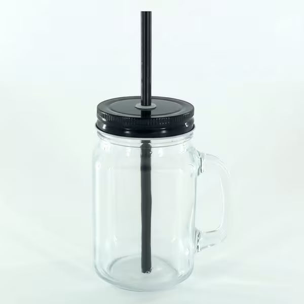 350ml & 450ml Glass Mason Jar with Straw