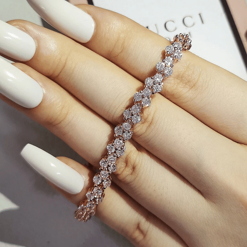 Elegant Rose Gold Roman Crystal Heart Chain Women's Bracelet - Fashion Bangle