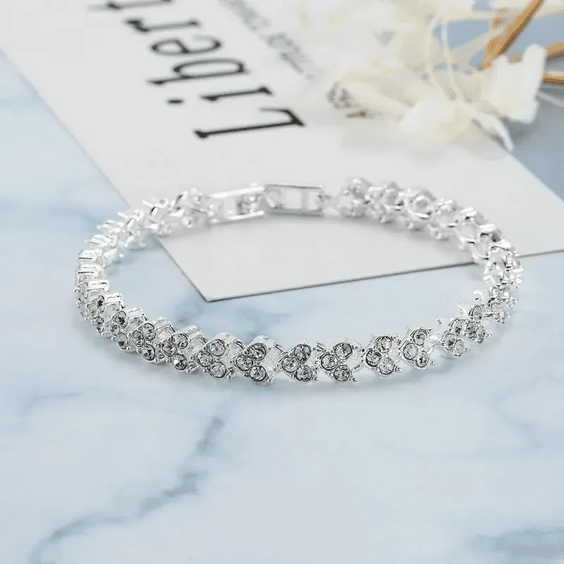 Elegant Rose Gold Roman Crystal Heart Chain Women's Bracelet - Fashion Bangle