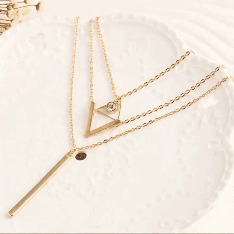 Elegant 3-Piece Multilayer Crystal Pendant Necklace Set for Women - Gold Tone