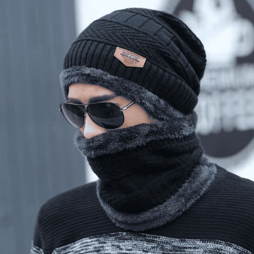 Men's Warm Knitted Wool Hat and Scarf Set - Ear Protection, Cold Proof