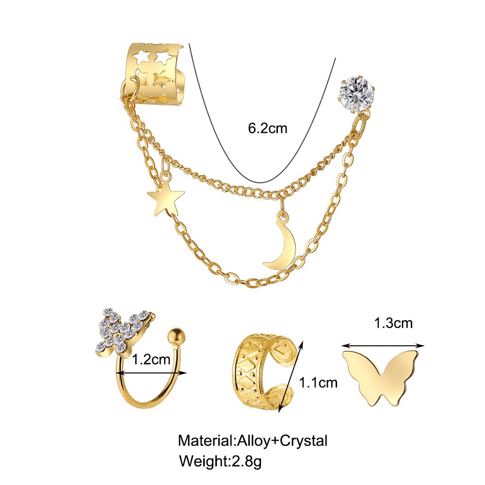 WOW Gold Electroplated Butterfly Tassel Ear Cuff Set for Women (5-Piece)