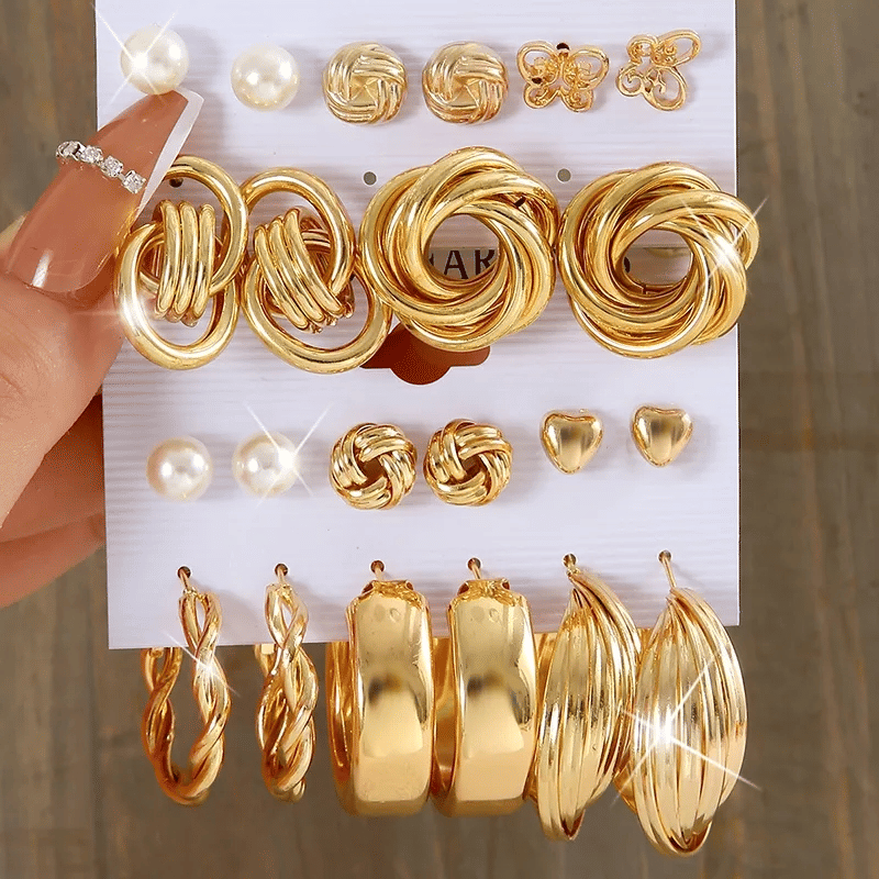 Elegant Vintage Pearl Gold Tone Dangle Earrings Set Fashion Jewelry