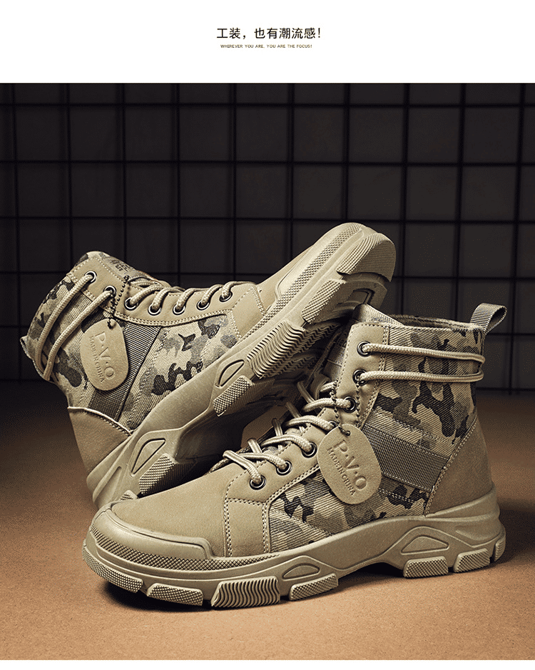 Men's Durable Camouflage High-Top Tactical Work Boots - Breathable Desert Sole