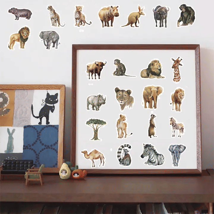 50pcs Watercolor African Animal Cartoon Stickers Waterproof Vinyl Decals