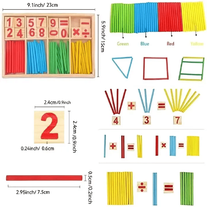 Wooden Math Counting Sticks Educational Set for Preschool Montessori Learning
