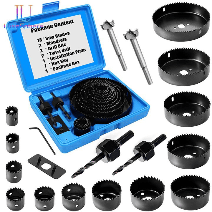 21-Piece Carbon Steel Hole Saw Kit for Wood and PVC