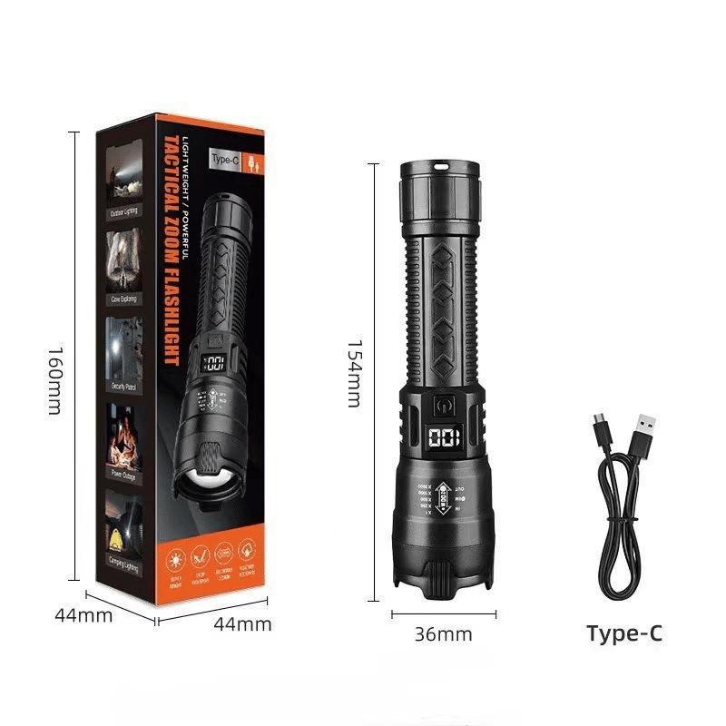 Bright LED Flashlight USB Rechargeable Outdoor Tactical Flash Light Black