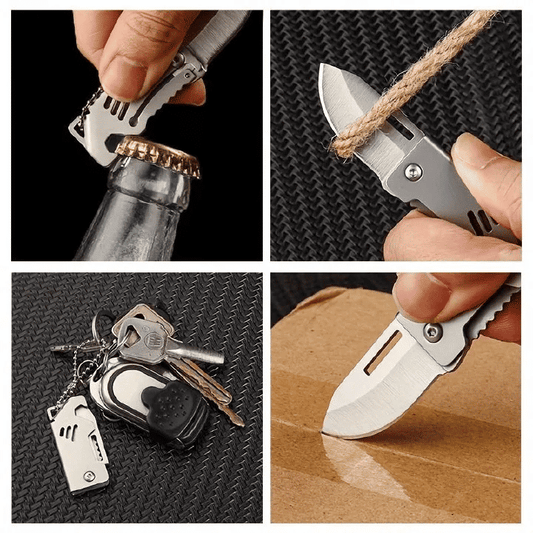 Small Steel Cannon Mini Folding Keychain Knife Stainless Steel Silver