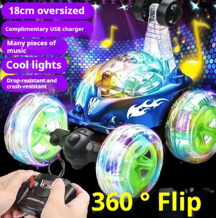 Rechargeable 360 Stunt Remote Control Car with Music and Lights